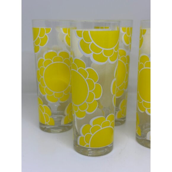 VTG 70s Colony Flower Highball Glasses – Set of 4, 7" Retro Sunflower Tumblers - Picture 2 of 7